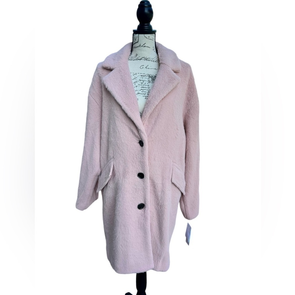 Sanctuary Oversized Coat Plush Pink Midi Women’s Size Medium - Picture 2 of 10